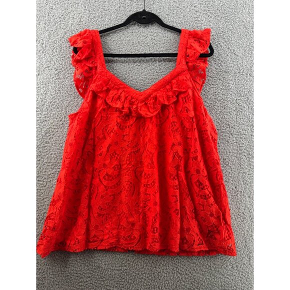 Torrid  Lace Sleeveless Top Ruffled Straps & Button Detail Orange Size 1XL - Picture 2 of 9